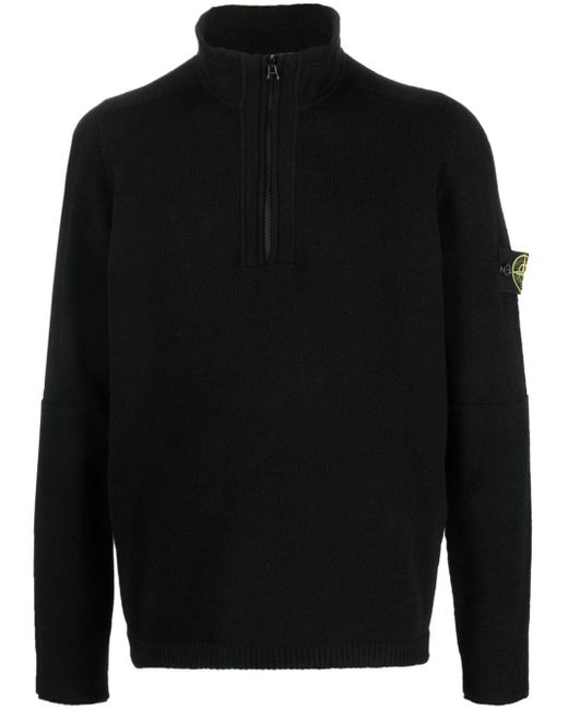 Stone Island Black Ribbed Turtleneck Sweater In Wool for men