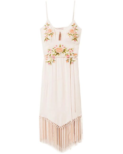Twinset White Floral-Embroidered Midi Dress