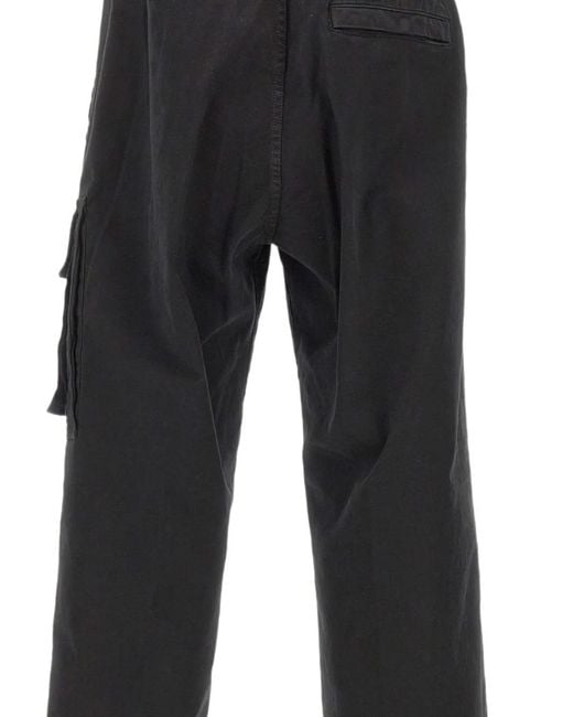 Stone Island Black 3100036 Stretch-Organic-Broken-Twill-Cotton Old-Effect Loose-Fit- Joggers With Drawstring Cuffs for men