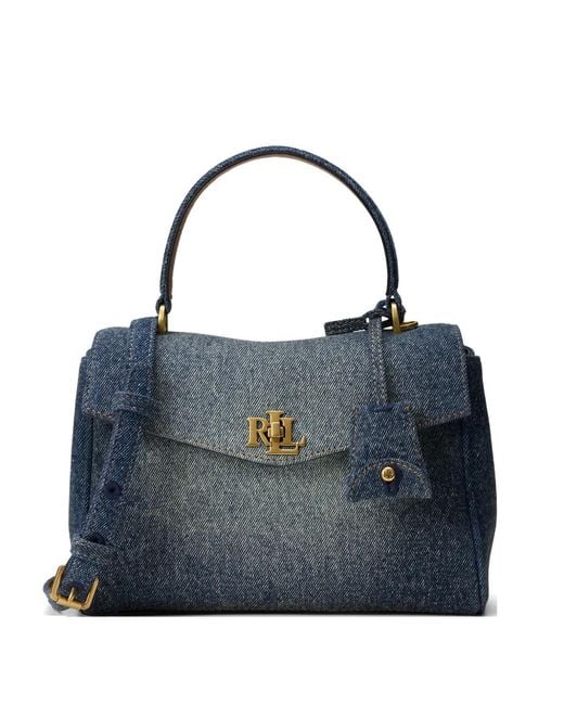 Ralph Lauren Blue Small Farrah Leather-Trim Denim Tote Bag