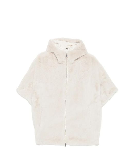 SERGIO MORETTI FIRENZE White Hooded Short-Sleeve Faux-Fur Jacket