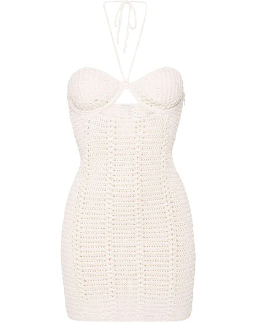 The Mannei White Bergen Crochet-knit Minidress