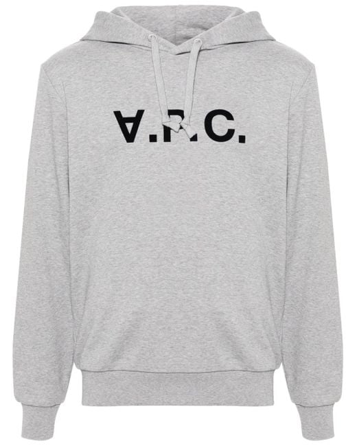 A.P.C. Gray Flocked-Logo Cotton Hoodie for men