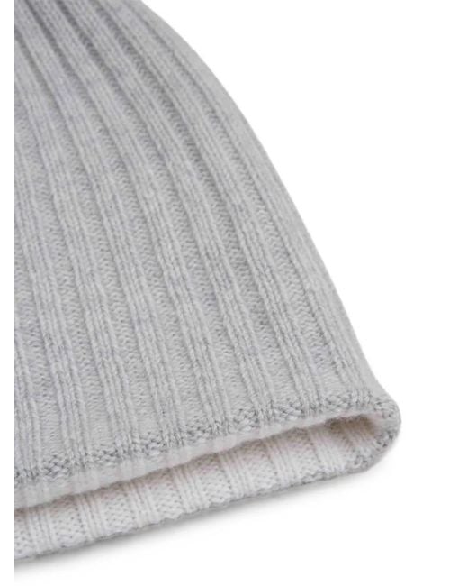 Fedeli Gray Two-Tone Ribbed-Knit Beanie Hat for men