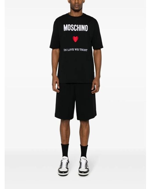 Moschino Black Logo-Patch Crepe Shorts for men