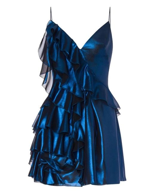 Alberta Ferretti Mini-Jurk Met Satijnen Afwerking in het Blue