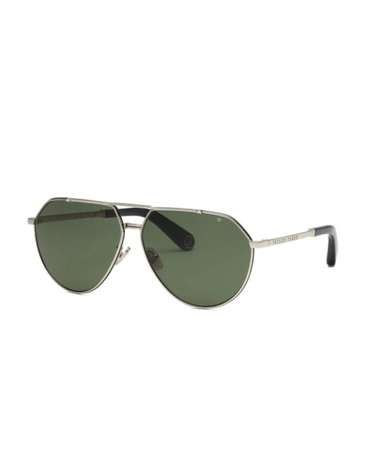 Philipp Plein Green Double-Bridge Pilot-Frame Sunglasses for men