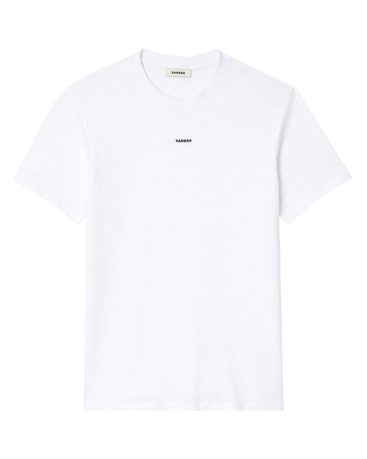 Sandro White Logo-embroidered Cotton T-shirt for men