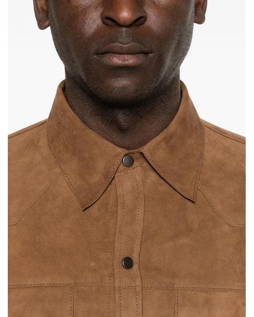 Eraldo Brown Flap-Pocket Suede Shirt for men