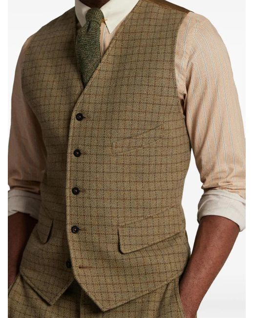 RRL Green Checked Wool Waistcoat for men