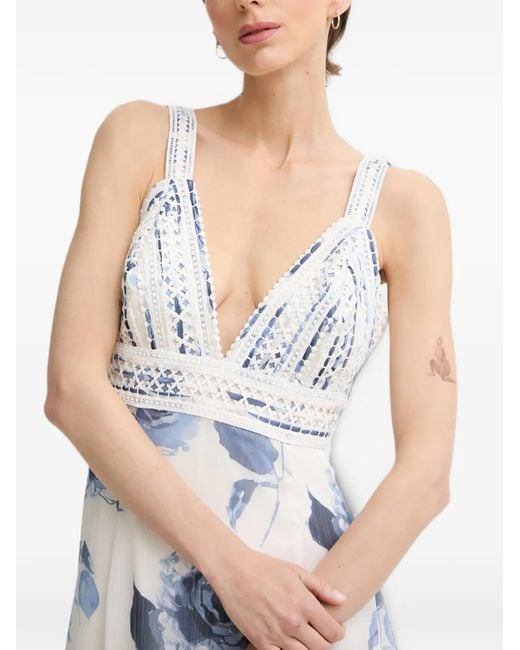 Guess White Maxi Floral-Print Ruffled Dress