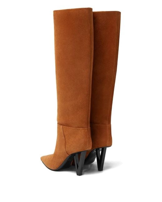 Versace Brown V2025 Suede Knee-High Boots