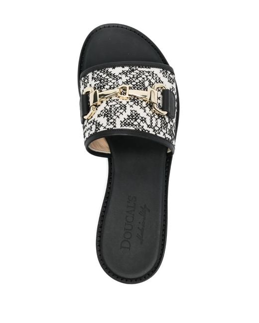 Doucal's White Embroidered-Design Leather Slides