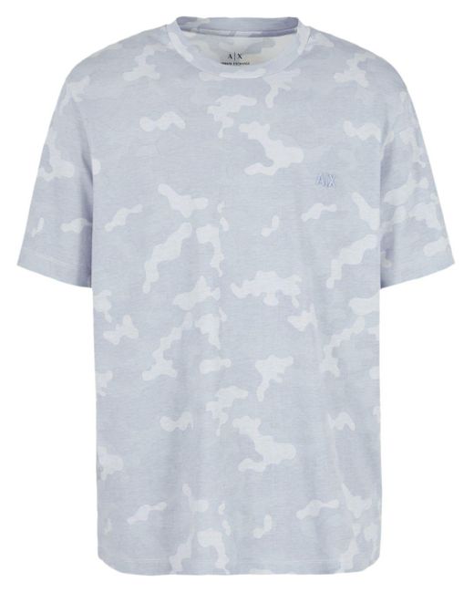 Armani Exchange Blue Camouflage-print Cotton T-shirt for men