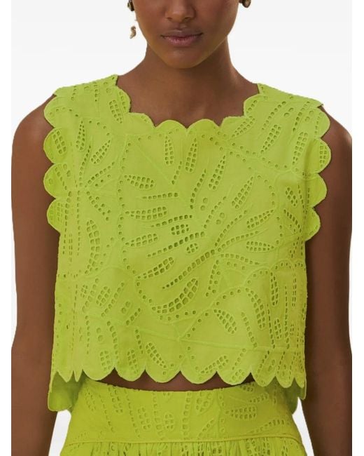 Farm Rio Green Scalloped Broderie-Anglaise Top
