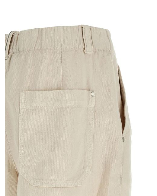 Brunello Cucinelli White Garment-Dyed Cotton And Linen Cover Baggy Shorts With Monili