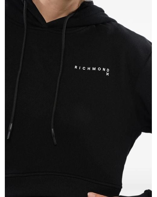 John Richmond Black Logo-Print Cropped Hoodie