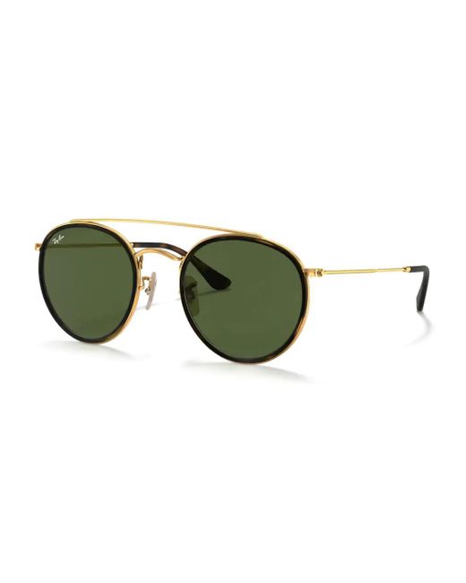 Ray-Ban Green Double-Bridge Round-Frame Sunglasses