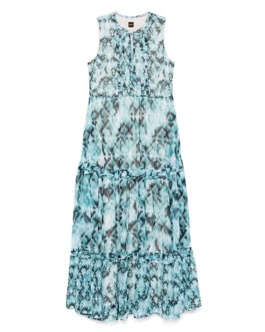 Boss Blue Abstract-Pattern Maxi Dress