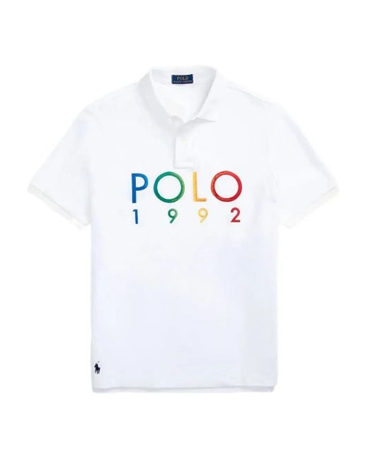 Polo Ralph Lauren White Logo-Embroidered Short-Sleeve Polo Shirt for men