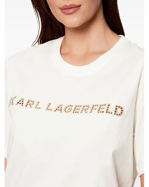 Karl Lagerfeld White Embroidery-Detail T-Shirt