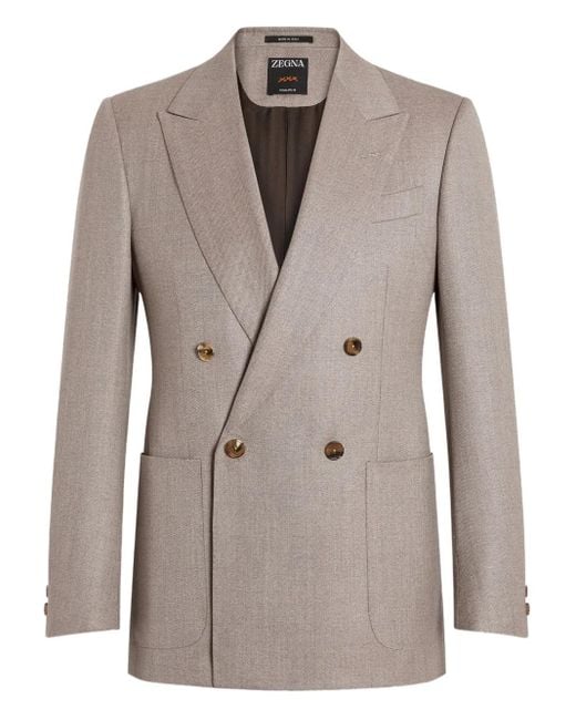 Zegna Gray Double-Breasted Wool Jacket for men