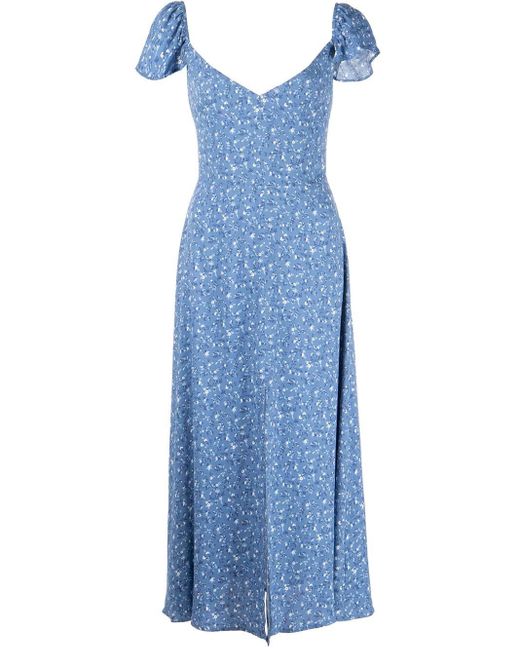 Reformation Baxley Floral-print Midi Dress in Blue | Lyst
