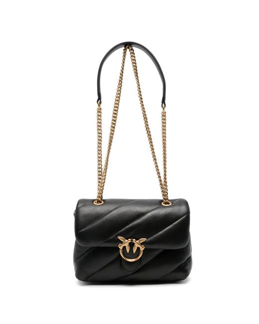 Pinko Black Love Birds Quilted Shoulder Bag