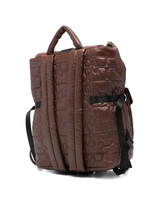 Ganni Brown Quilted-Design Backpack