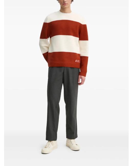 A.P.C. Red Striped Crew-Neck Sweater for men