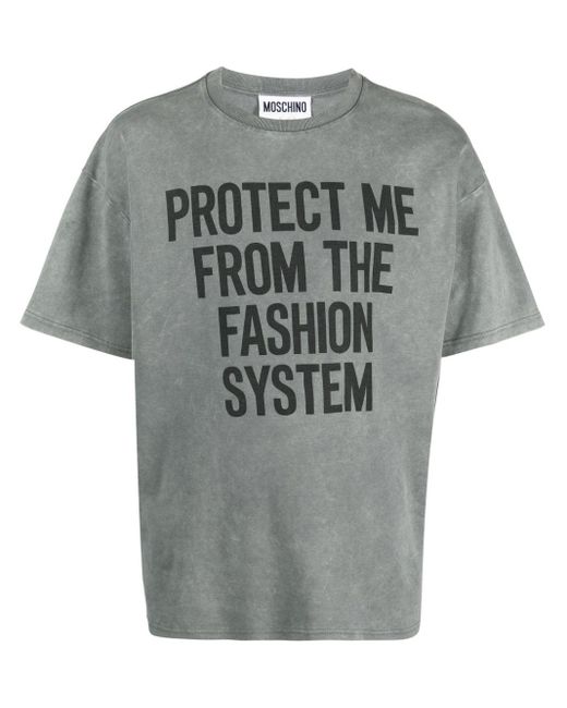 Moschino Gray Slogan-print Cotton T-shirt for men