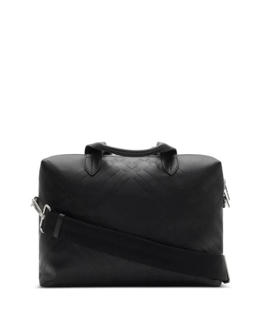 Burberry Black Check-Embossed Leather Briefcase for men
