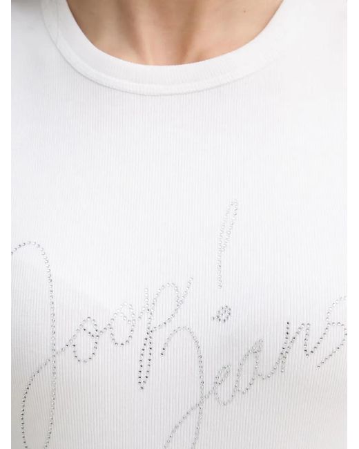 Joop! White Tineta Rhinestone-Logo Ribbed T-Shirt