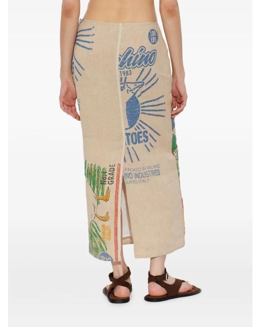 Moschino White Linen Skirt With Colorful Print
