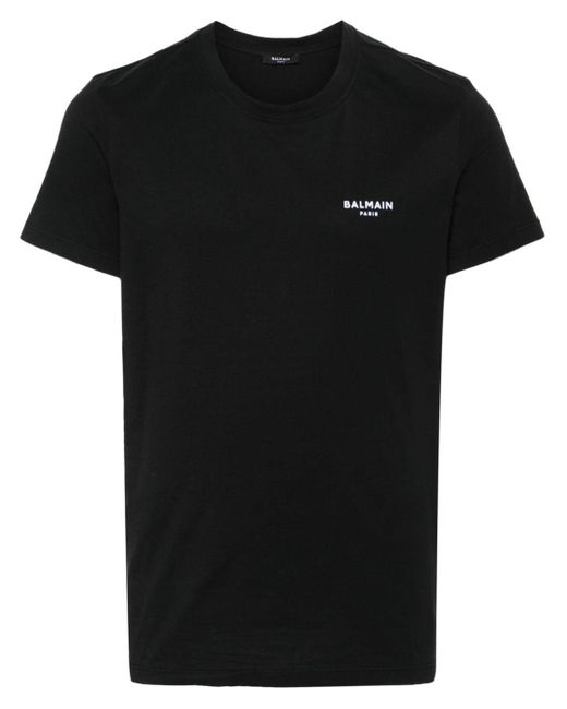 T-shirt en coton à logo floqué Balmain pour homme en coloris Black