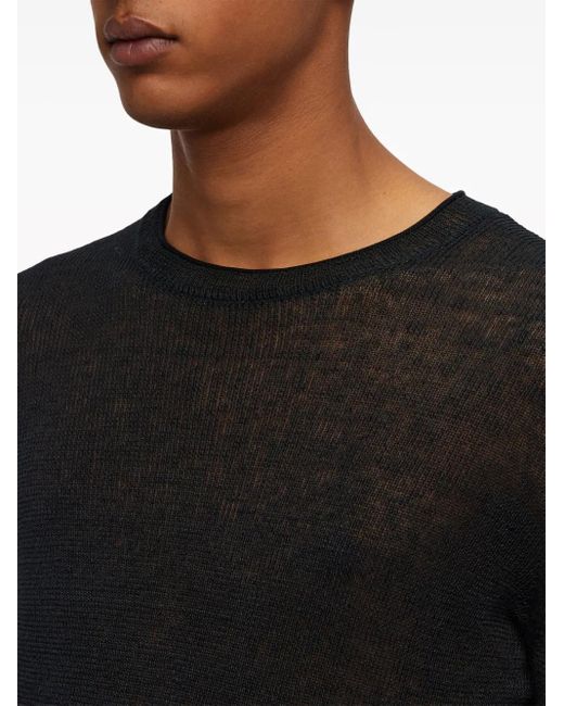 Ferragamo Black Ribbed-Knit Linen Jumper for men