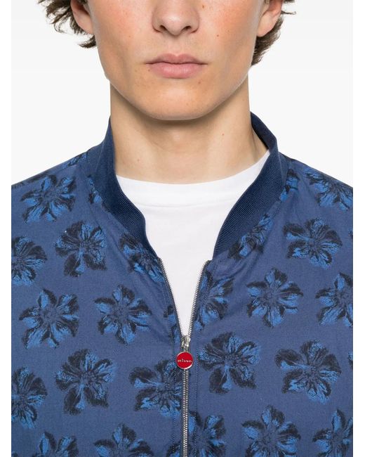 Kiton Blue Floral-Print Bomber Jacket for men