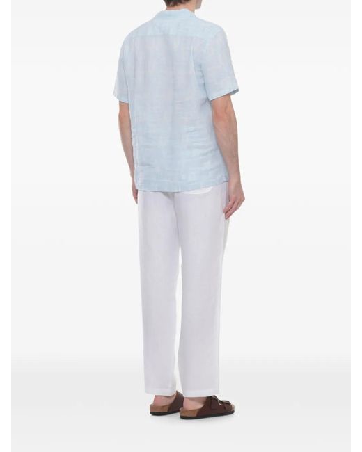 120% Lino Blue Short-Sleeved Shirt for men