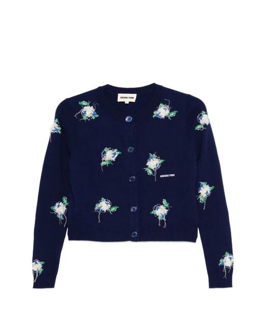 ShuShu/Tong Blue Floral Embroidery Cardigan