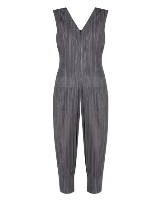 Pleats Please Issey Miyake Blue Zip Pleated Jumpsuit