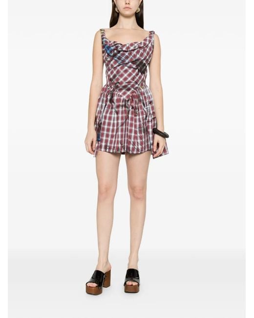 Vivienne Westwood Purple Plaid Draped Mini Dress