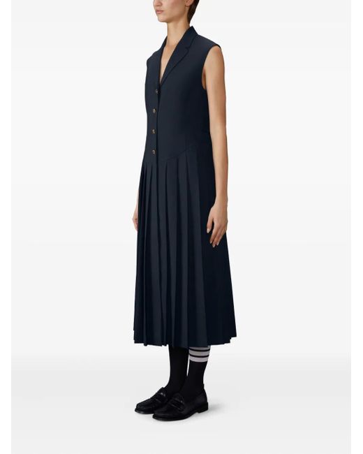 Thom Browne Sleeveless Pleated Dress in Blue | Lyst Thom Browne Sleeveless Pleated Dress in Blue | Lyst