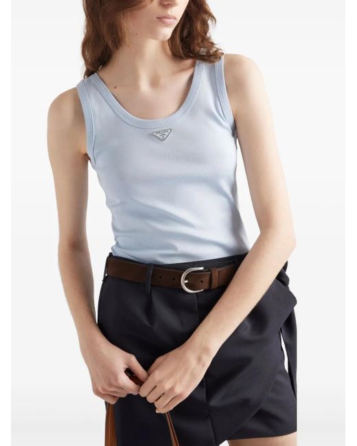 Top A Coste Con Logo di Prada in Blue