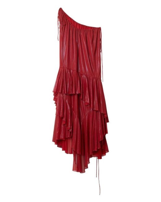 Burberry Red Ruffle-detail Midi Dress