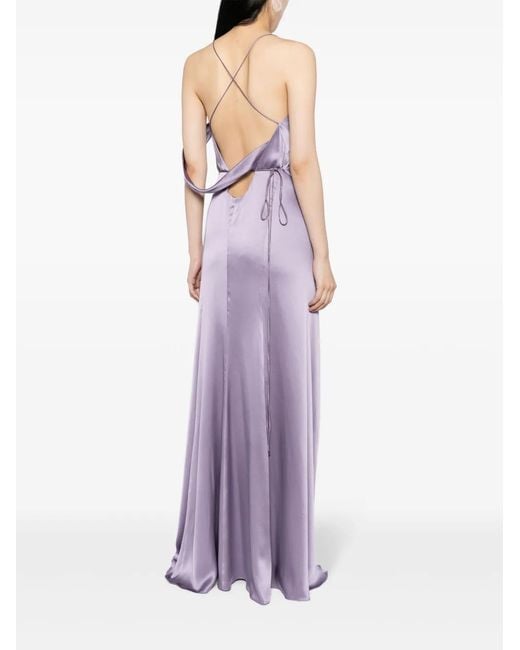 Michelle Mason Purple V-Neck Side-Slit Silk Maxi Dress