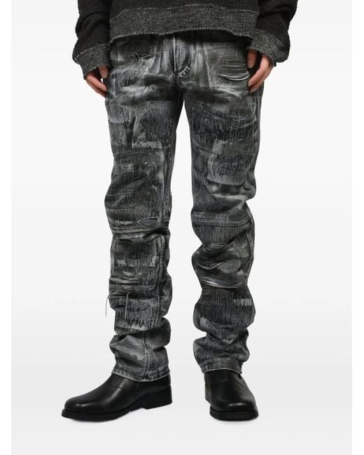 424 Gray Distressed Leather Trousers for men