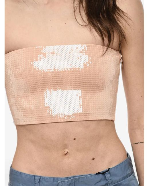 DSquared² Blue Disco Sequin-Embellished Strapless Crop Top