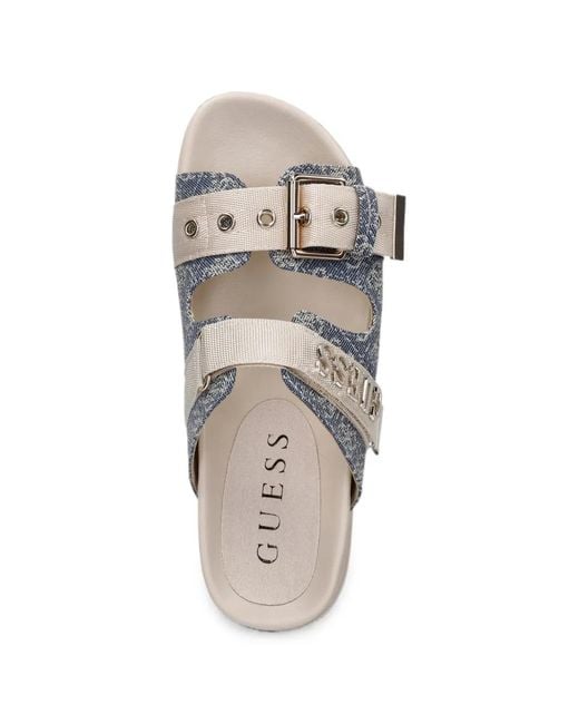 Guess White Faxona Logo-Print Buckle-Fastening Sandals