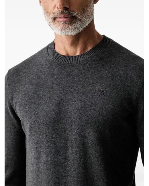Hackett Black Logo-Embroidered Ribbed-Trim Sweater for men