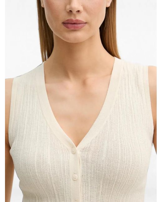 Sisley White Ribbed-Knit V-Neck Vest